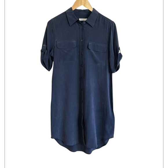 Equipment Navy Blue 100% Silk Collared Shirt Dress Button Down Lightweight Sz SP - Picture 3 of 11